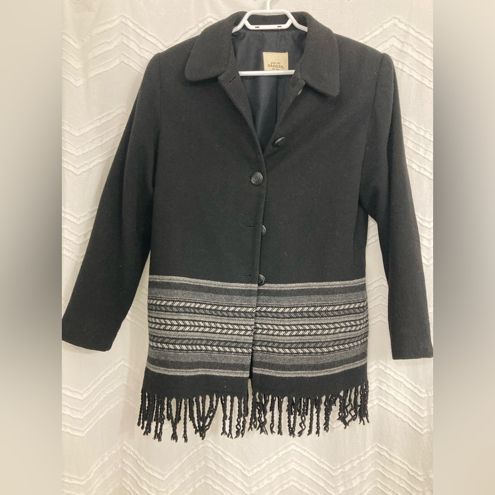 Vintage Black and Gray Button-Up Fringe Jacket
